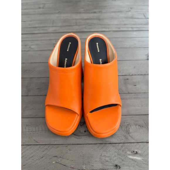 PROENZA SCHOULER Forma 110mm Platform Sandals Orange Leather Mules Size 36 - Picture 3 of 10